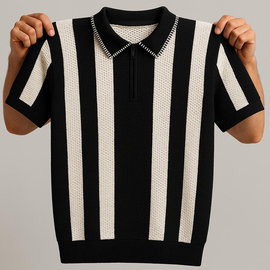 🧵 Old Money Vertical Striped Knit Polo Shirt