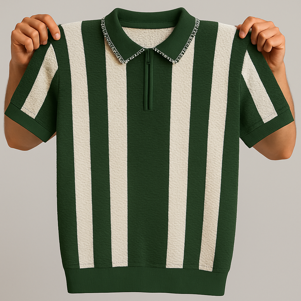 🧵 Old Money Vertical Striped Knit Polo Shirt