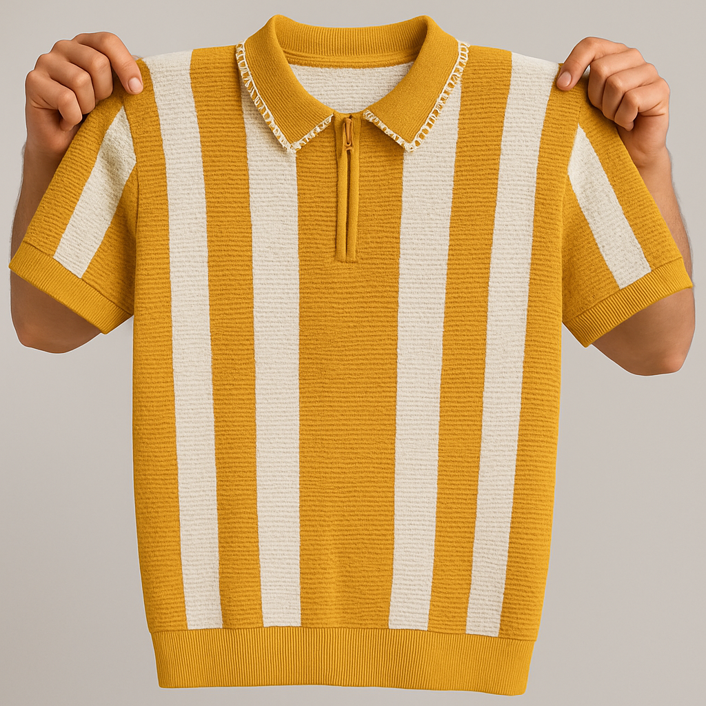 🧵 Old Money Vertical Striped Knit Polo Shirt