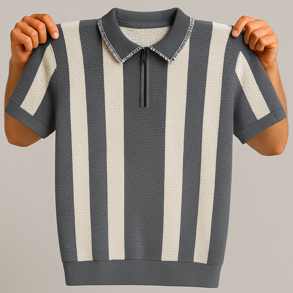 🧵 Old Money Vertical Striped Knit Polo Shirt
