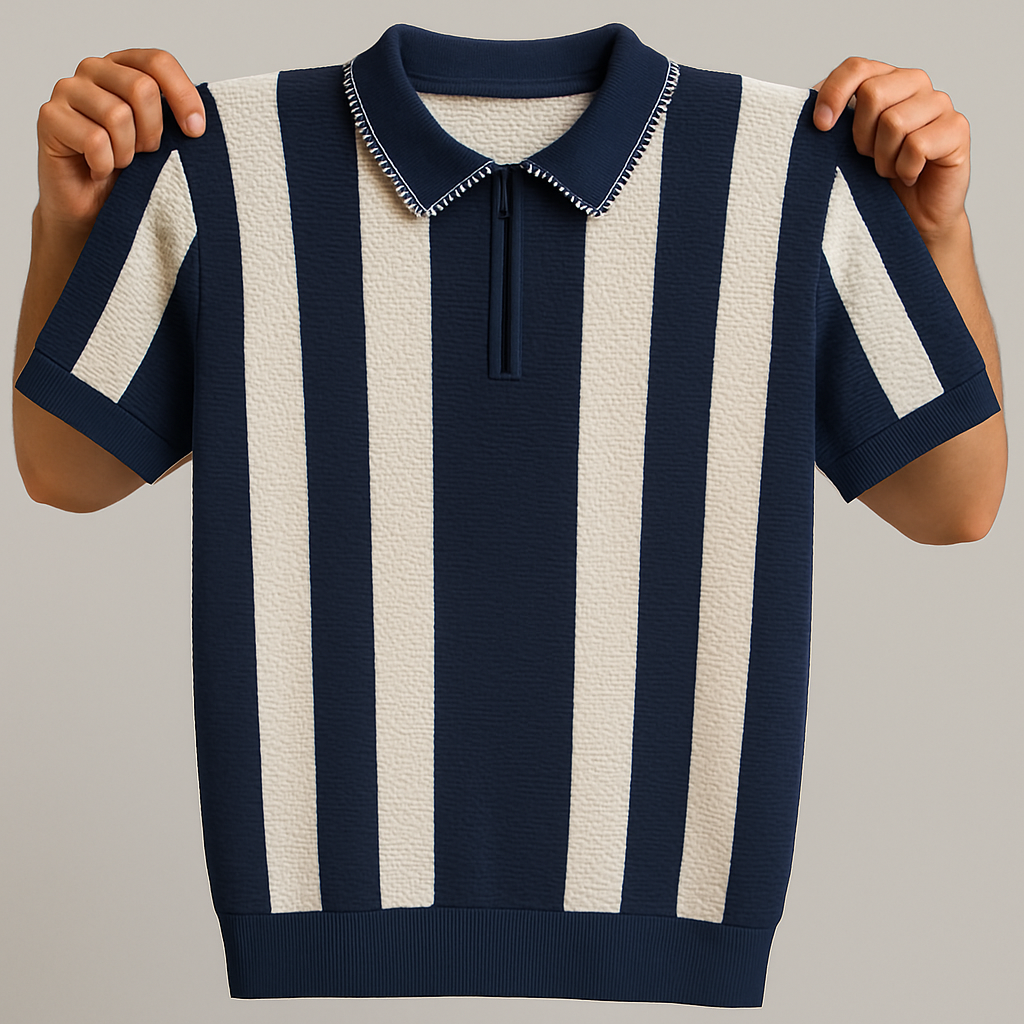 🧵 Old Money Vertical Striped Knit Polo Shirt